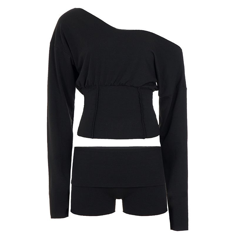Damen nan asymmetrisches einschulteriges Lounge-Set mit tailliertem gerafftem Crop-Top und hochgeschnittenen Umschlag-Shorts Shop Nory