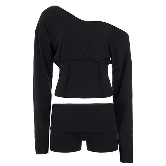 Damen nan asymmetrisches einschulteriges Lounge-Set mit tailliertem gerafftem Crop-Top und hochgeschnittenen Umschlag-Shorts Shop Nory
