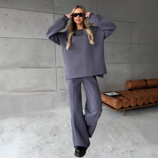 Damen eleganter Lounge-Zweiteiler mit Oversize-Sweatshirt und taillierter Weitbein-Hose Shop Nory