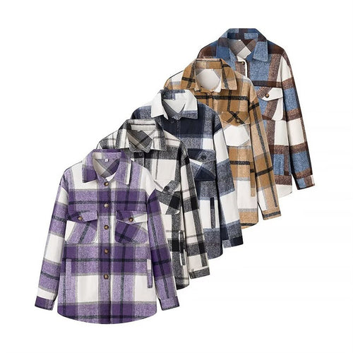 Damen Karo-Übergangs‑Shacket aus weichem Flanell mit aufgesetzten Brusttaschen Shop Nory
