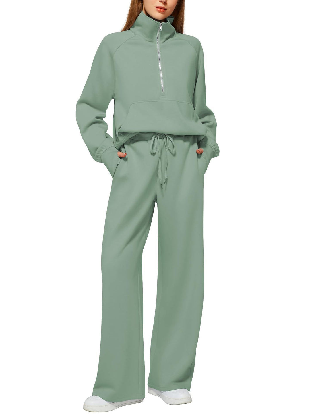 Damen nan halbzip Lounge-Set mit hohem Stehkragen, Kängurutasche und weiten Highwaist-Jogginghose Shop Nory