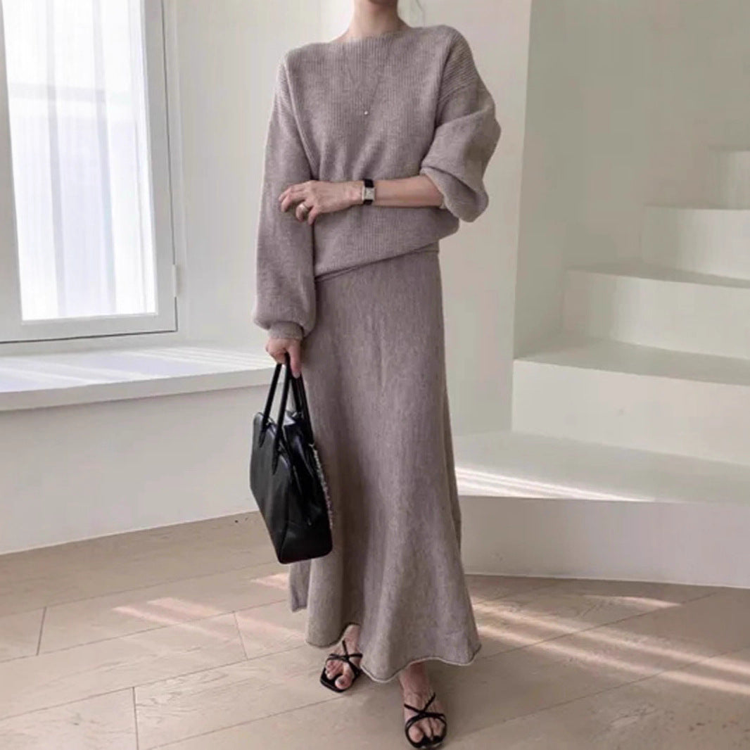 Damen Strick-Set aus Oversize-Ripp-Pullover und fließendem Maxirock Shop Nory