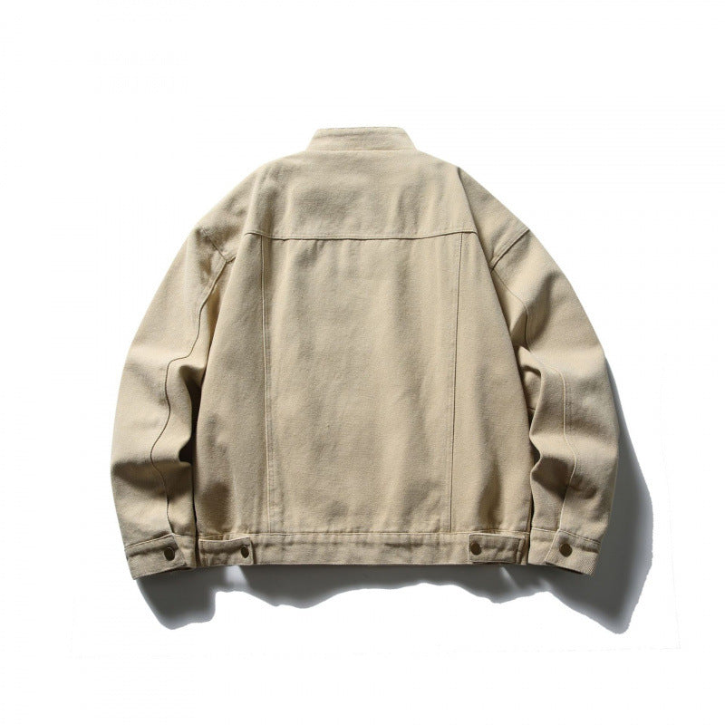 Herren Boxy Canvas-Jacke mit Stehkragen, Reißverschluss und Nahtpaneelen Shop Nory