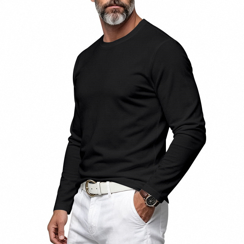 Herren Slim-Fit Baumwoll-Langarmshirt mit Rundhalsausschnitt Shop Nory