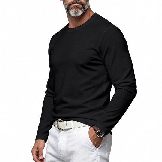 Herren Slim-Fit Baumwoll-Langarmshirt mit Rundhalsausschnitt Shop Nory