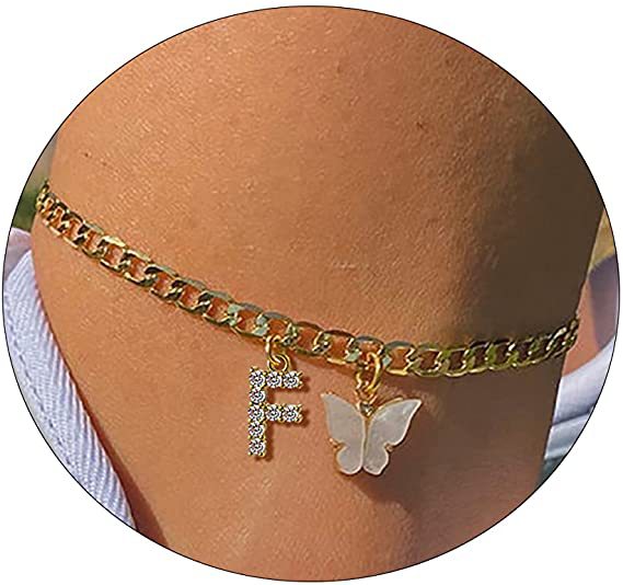 Damen Fußkettchen mit eleganten Glitzer- und Schmetterlingsanhängern Shop Nory