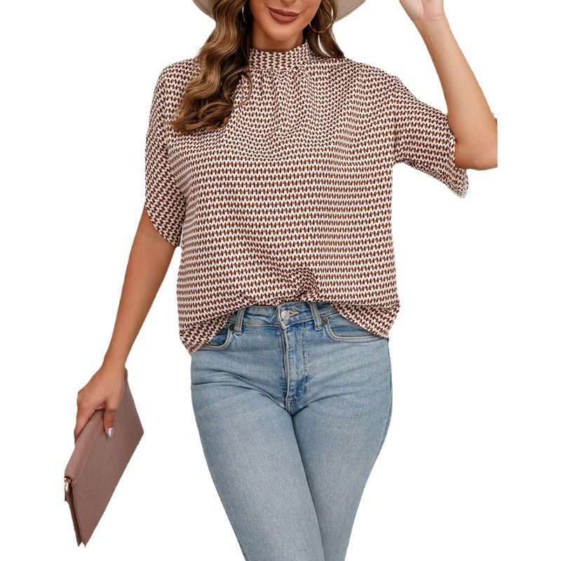 Damen Kurzärmeliges Oversize-Blusentop mit Stehkragen und seitlichen Ärmelschlitzen Shop Nory