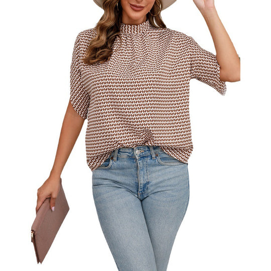 Damen Kurzärmeliges Oversize-Blusentop mit Stehkragen und seitlichen Ärmelschlitzen Shop Nory