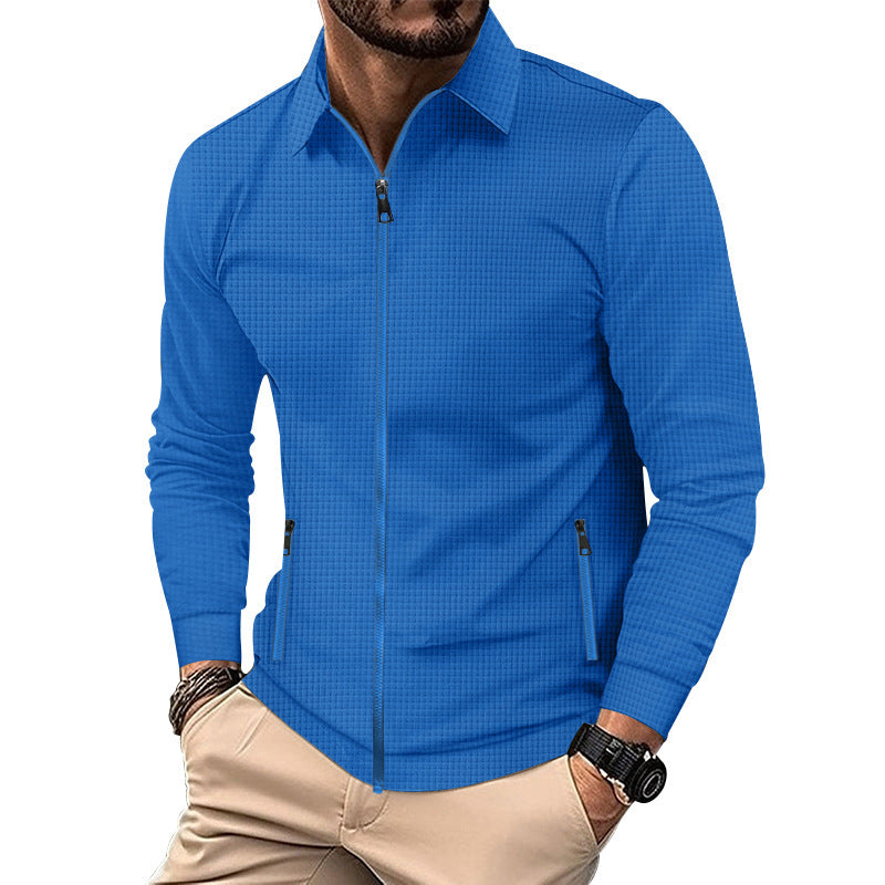 Herren nan strukturiertes Slim-Fit Zip-Überhemd mit Hemdkragen Shop Nory
