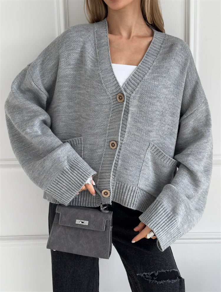 Damen Grobstrukturierter Cardigan mit praktischen Taschen Shopnory