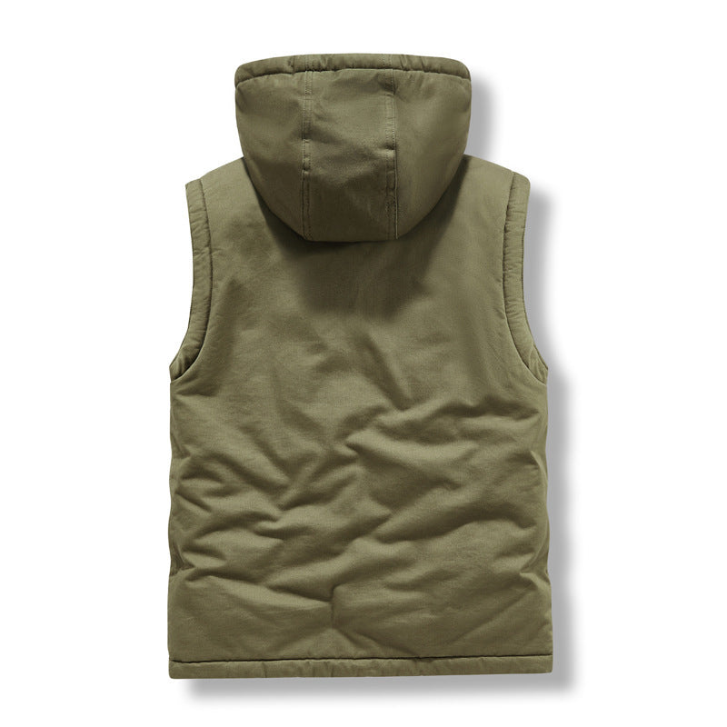 Herren Ärmellose Canvas‑Weste mit Teddyfleece‑Futter, Kapuze und Zweiwege‑Reißverschluss Shop Nory
