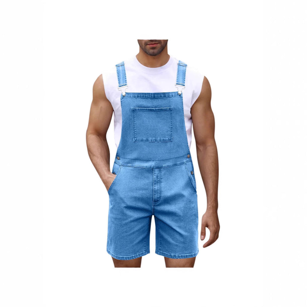 Herren Denim-Latzshorts mit modernen Taschen und verstellbaren Trägern Shopnory