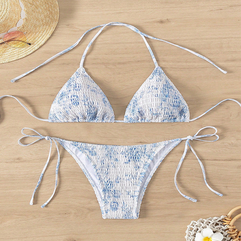 Damen Triangelbikini mit verspieltem Blütenmuster und einstellbaren BindShopnoryändern Shopnory