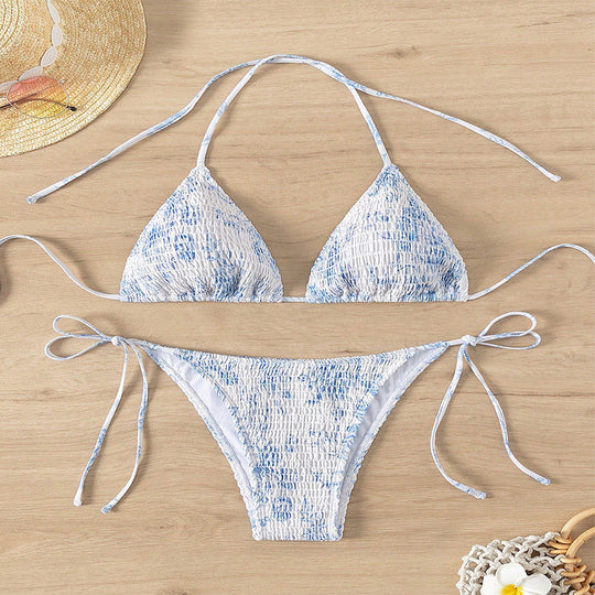 Damen Triangelbikini mit verspieltem Blütenmuster und einstellbaren BindShopnoryändern Shopnory