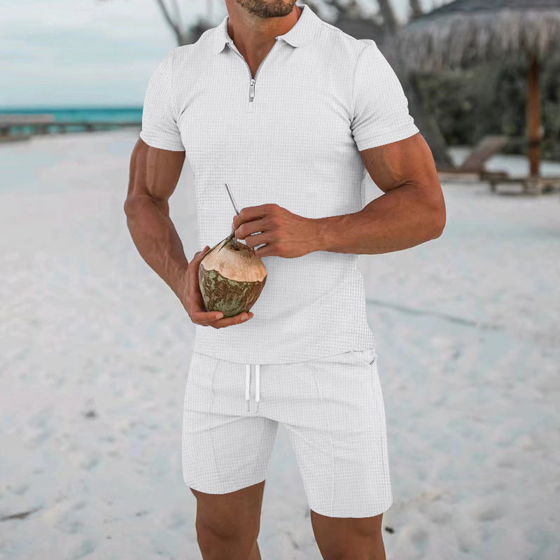 Herren lässiges Kurzarm-Set mit strukturiertem Polo und modischen Shorts