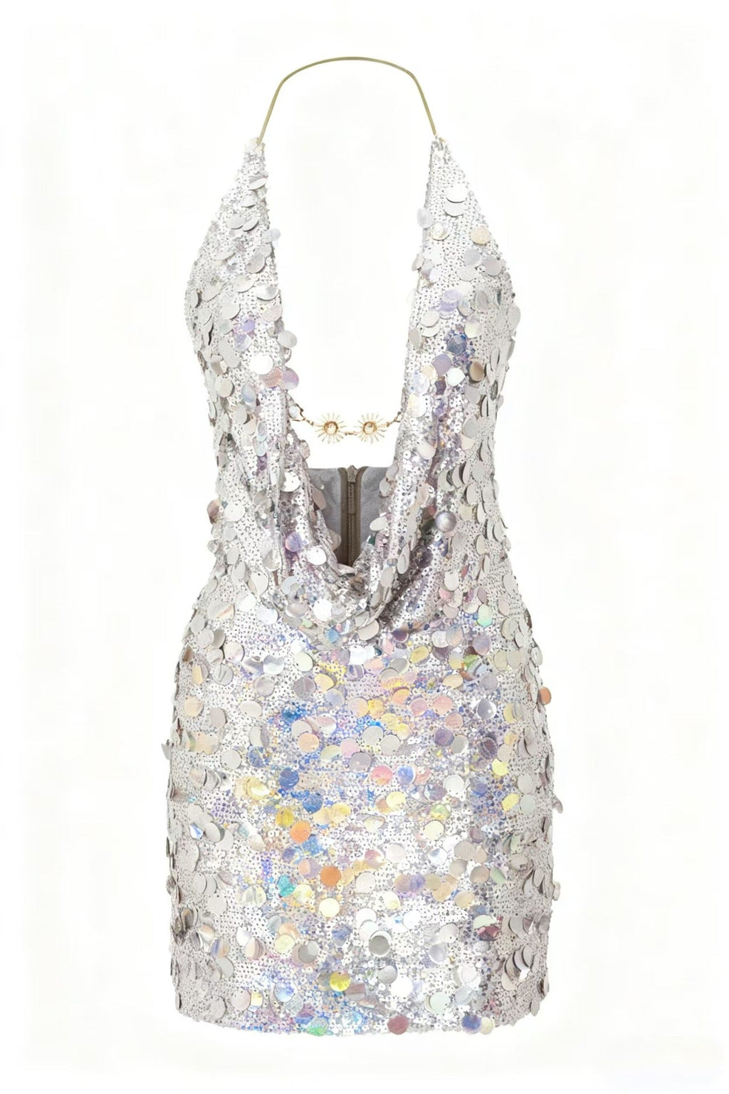 Damen Glitzerndes Minikleid mit tiefem V-Ausschnitt und Troddel-Applikationen Shopnory