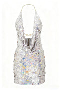 Damen Glitzerndes Minikleid mit tiefem V-Ausschnitt und Troddel-Applikationen Shopnory