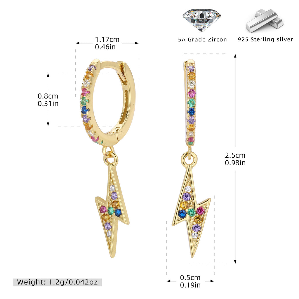 Damen Ohrringe im modernen Blitzdesign mit bunten Zirkonsteinen Shop Nory