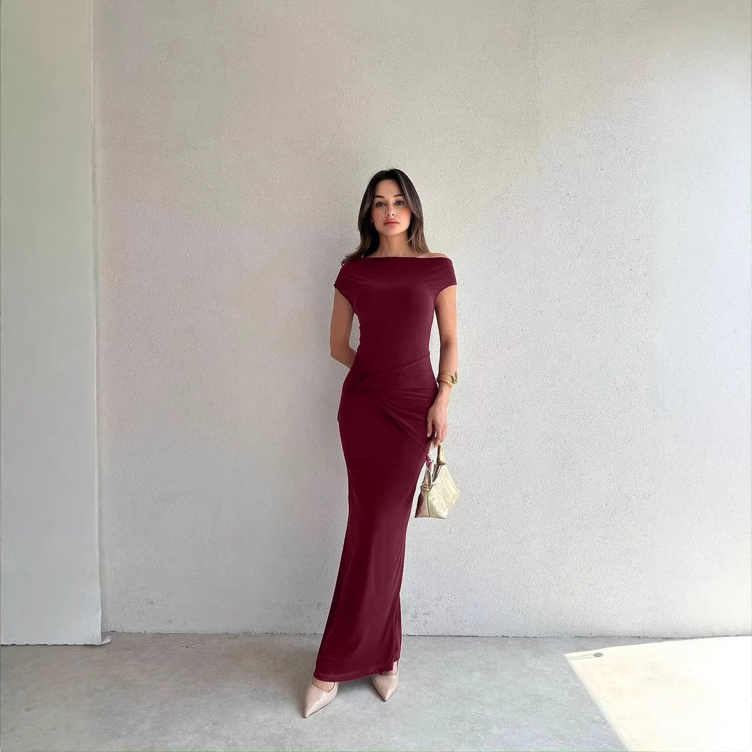 Damen Elegantes Maxikleid mit Off-Shoulder Design und dekorativer Raffung