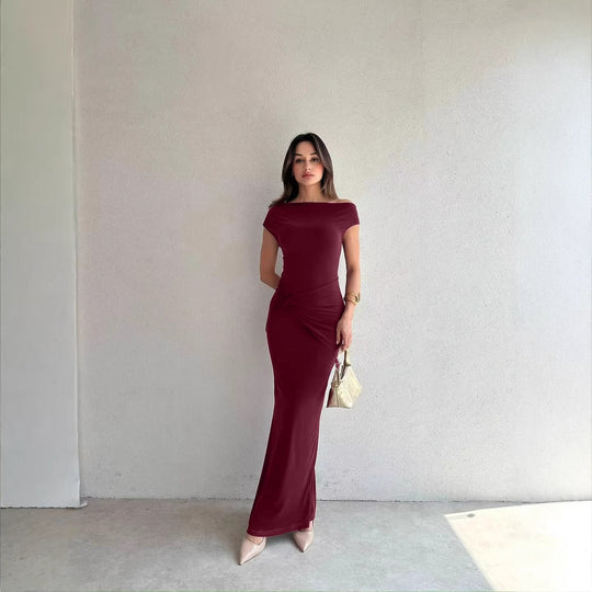 Damen Elegantes Maxikleid mit Off-Shoulder Design und dekorativer Raffung