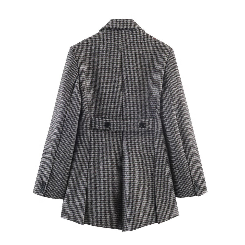 Damen Zweireihiger Hahnentritt-Longblazer mit Schwalbenschwanz-Saum Shop Nory