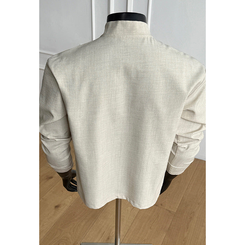 Herren Elegant modernes Langarm-Shirt mit Stehkragen und Knopfleiste Shop Nory