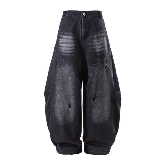 Damen hochgeschnittene weite Denim‑Culotte mit Cargotaschen, Used‑Effekt und elastischem Saum Shop Nory