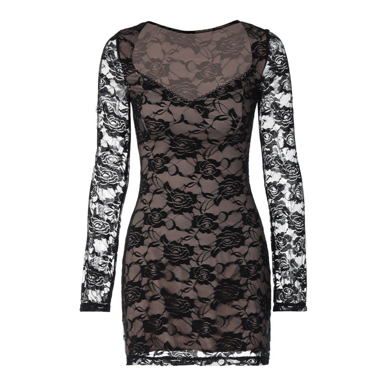 Damen Spitzenkleid mit langem Arm