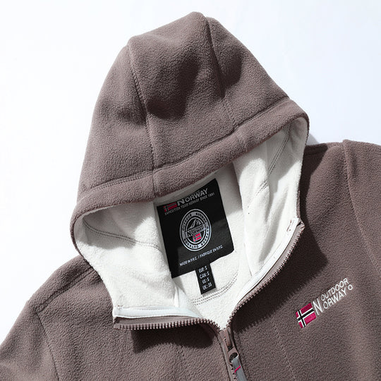 Herren Microfleece-Outdoorjacke mit Kapuze, windabweisender Struktur und Logo-Patch Shop Nory