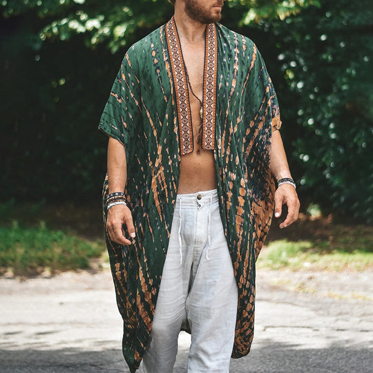 Herren Langer Batik-Kimono aus leichter Viskose mit Ornamentbesatz Shop Nory