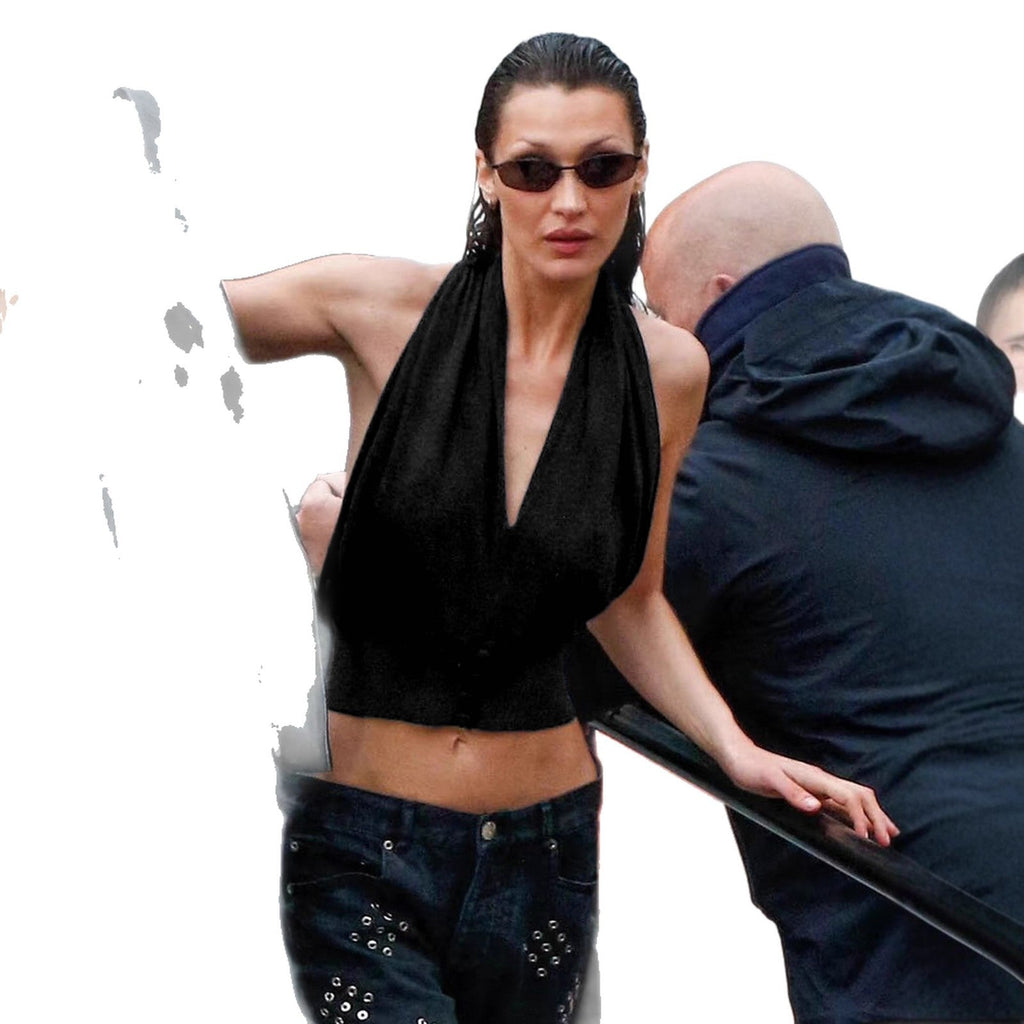 Damen Halter-Oberteil mit tiefem V-Ausschnitt und figurformendem Schnitt