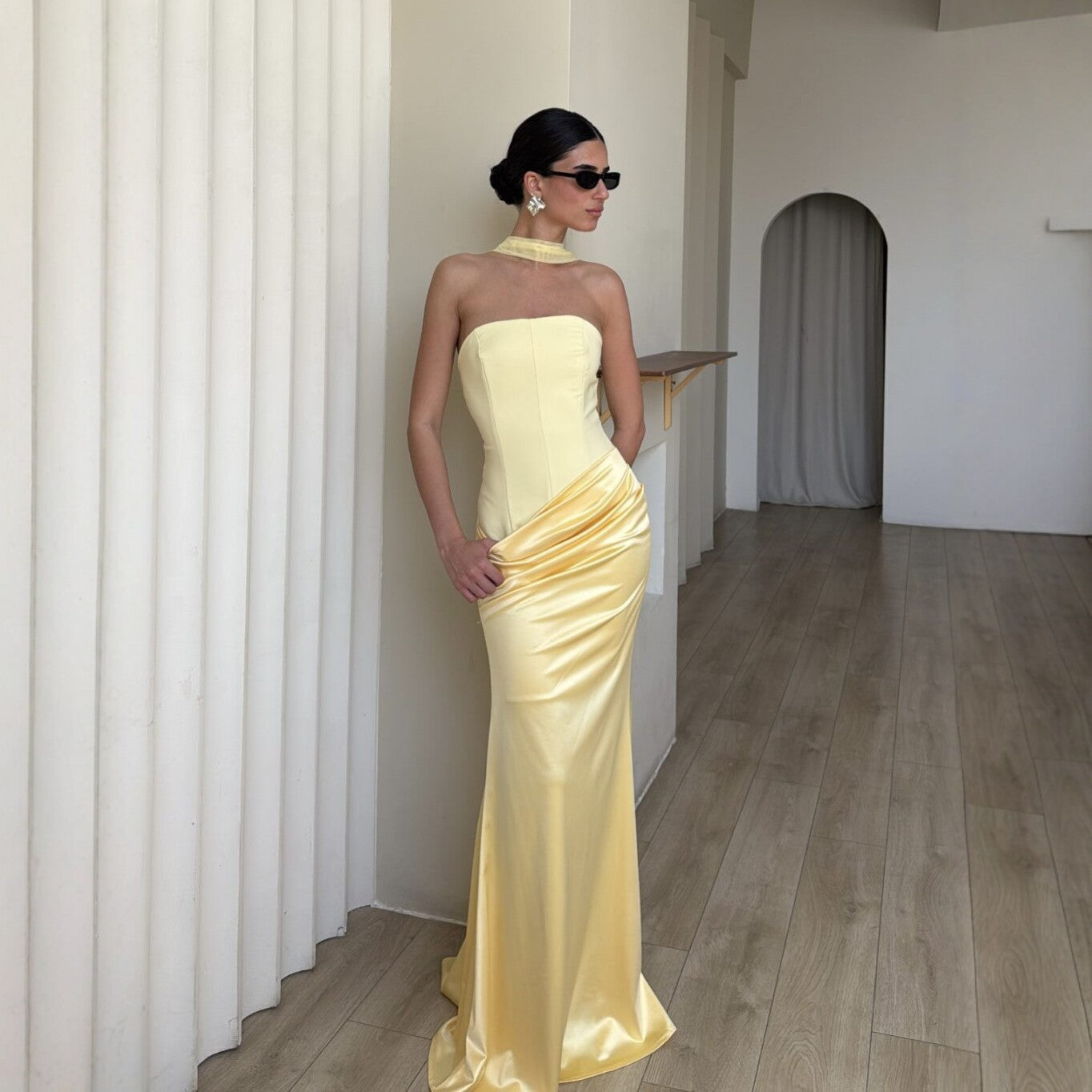 Damen Bodycon Abendkleid mit eleganter Drapierung Shopnory