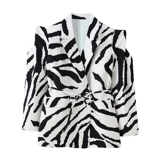 Damen Taillierter Blazer mit Bindegürtel und Cut-Out-Schultern Shop Nory