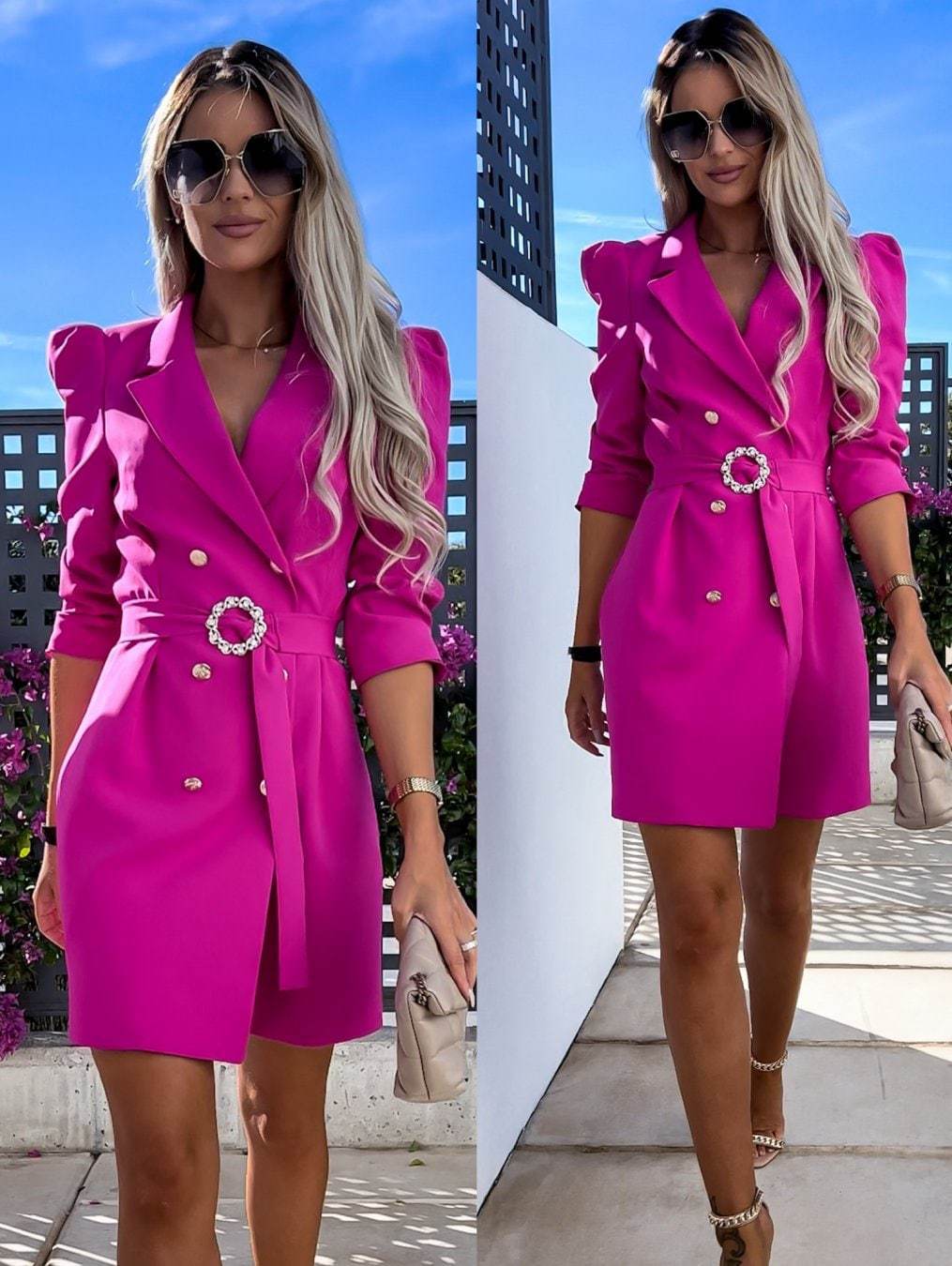 Damen Blazer Kleid mit tailliertem Schnitt und glamourösem Knopfdetail