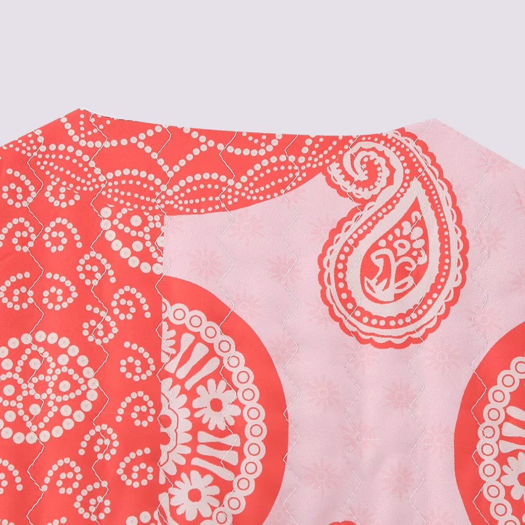 Damen Ärmellose Kurz-Weste mit Patchwork-Print, dekorativer Bordüre und Rundhalsausschnitt Shop Nory