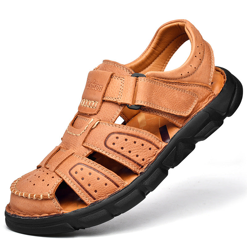 Herren Ledersandalen mit verstellbarem Klettverschluss und rutschfester Sohle