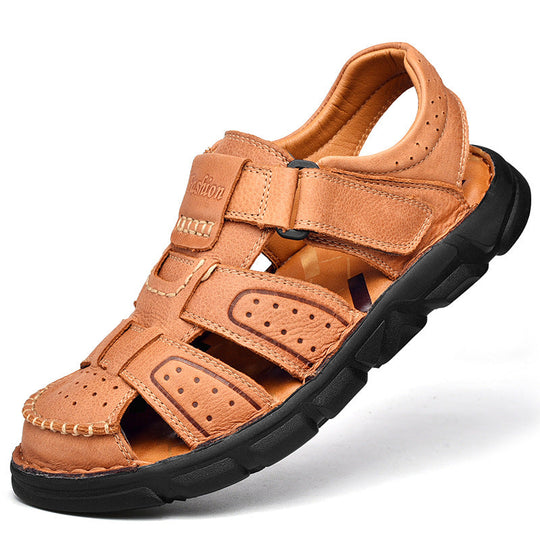 Herren Ledersandalen mit verstellbarem Klettverschluss und rutschfester Sohle