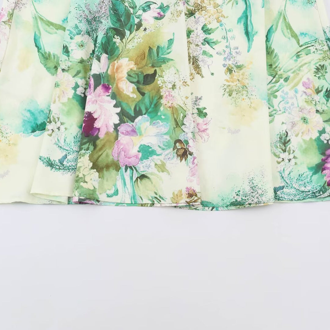 Damen Midikleid mit plissiertem Oberteil, Glockenärmeln und floraler A‑Linie Shop Nory