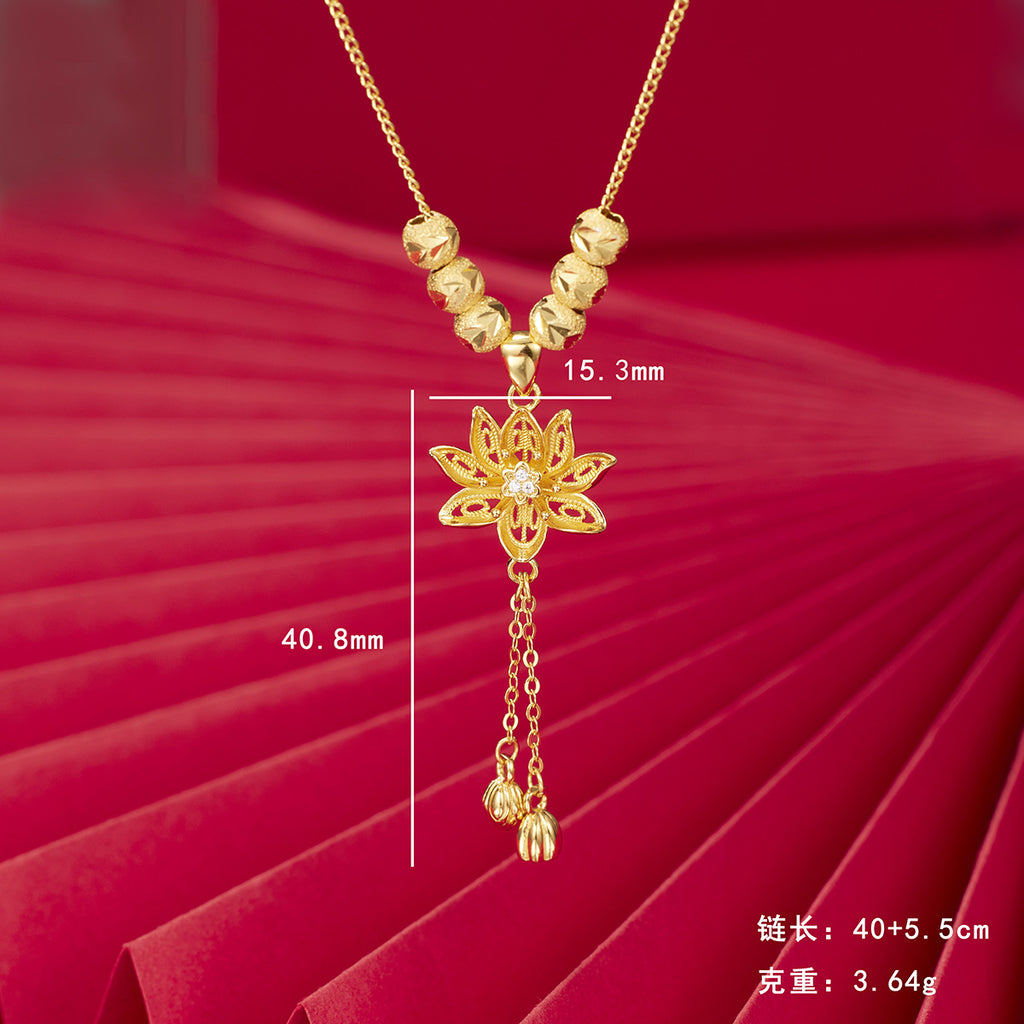 Damen Halskette mit kunstvollem Lotus-Anhänger und filigraner Gliederkette Shop Nory