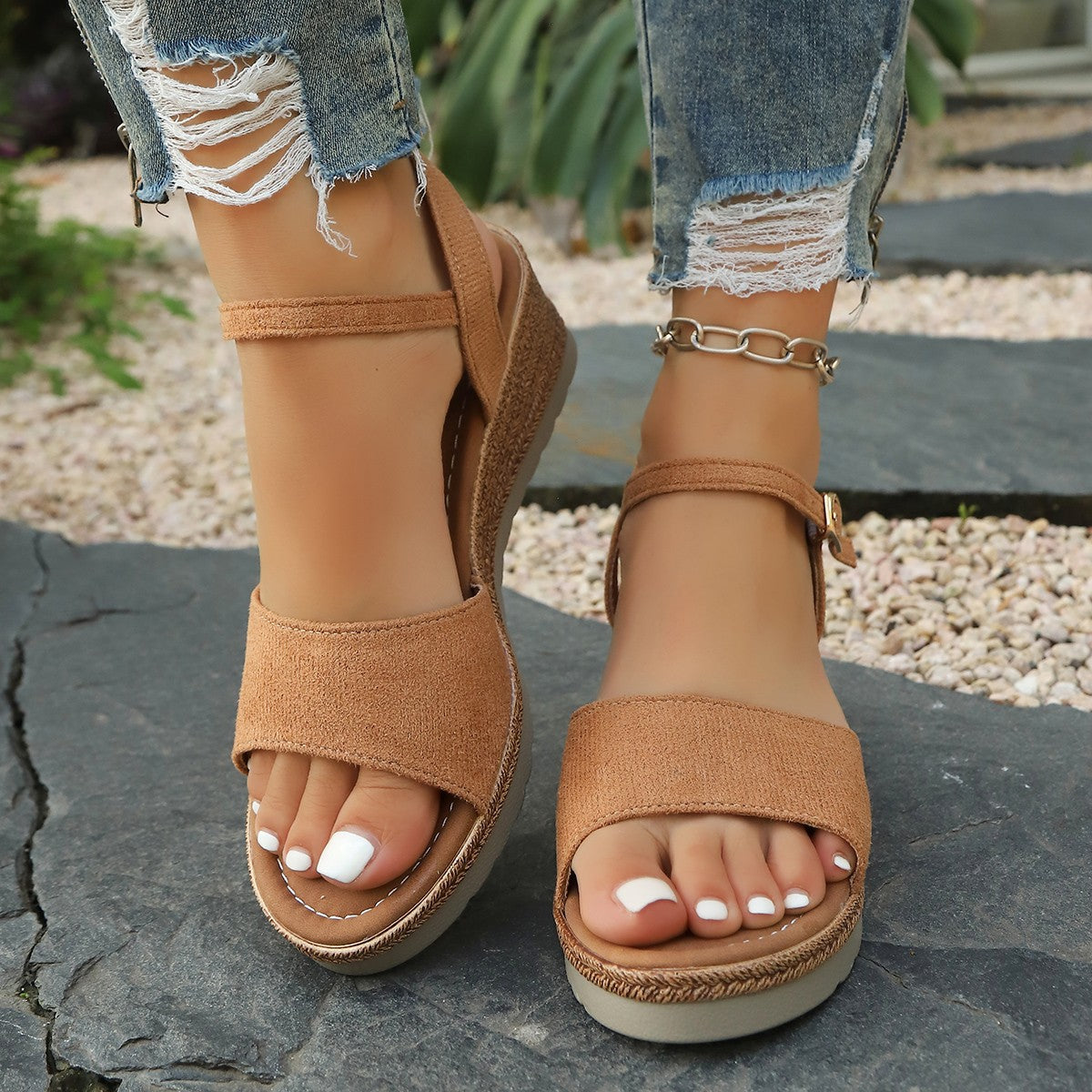 Damen Wedge-Sandalen mit verstellbaren Riemen und bequemer Sohle