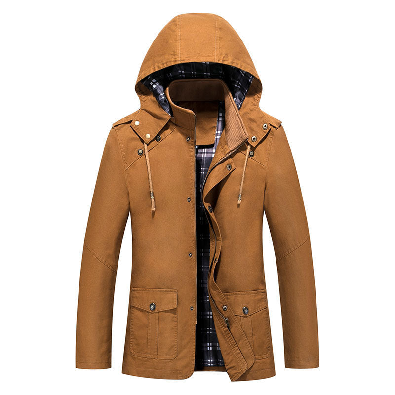 Herren Urbaner Baumwoll‑Hoodie‑Blouson mit Kapuze, kariertem Innenfutter und aufgesetzten Pattentaschen Shop Nory