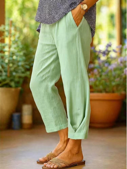 Damen Leichte Leinenhose mit weitem Bein und Kordelzug Shop Nory
