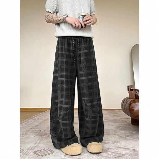 Herren weite karierte Lounge-Hose mit elastischem Bund und Tunnelzug Shop Nory
