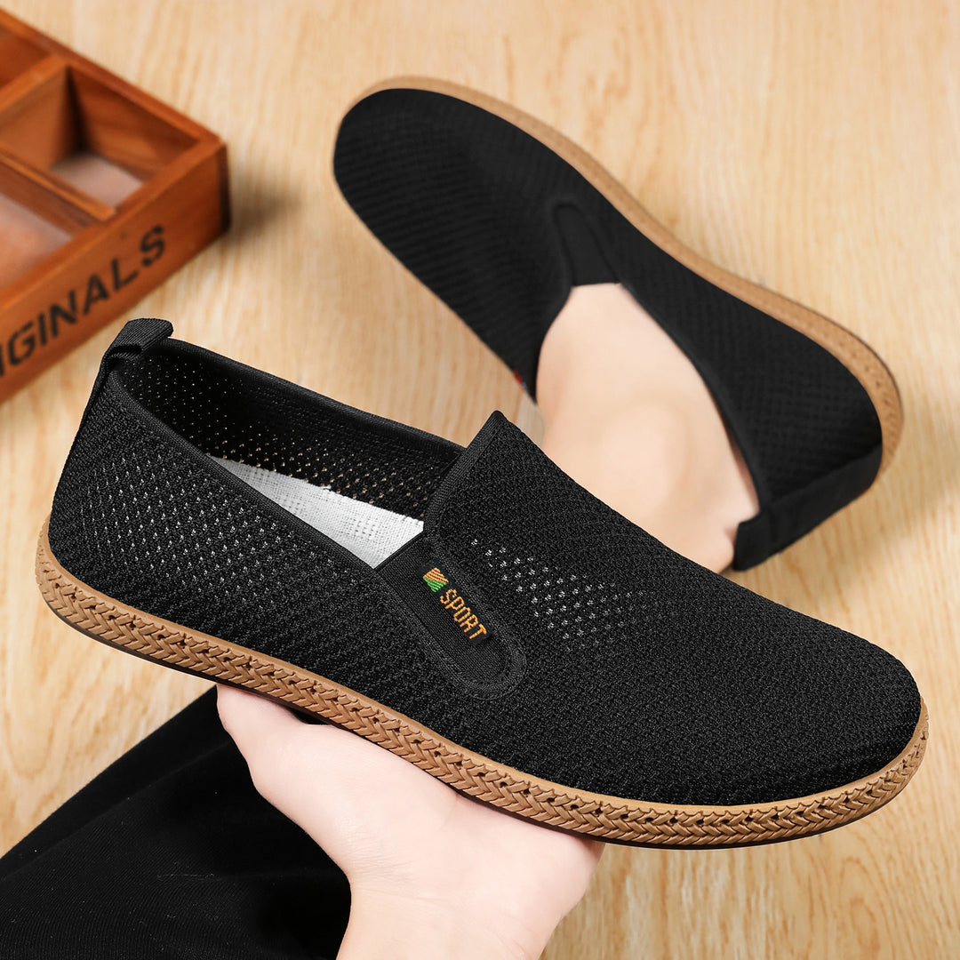 Herren nan atmungsaktiver Strick-Slip-On Loafer mit elastischem Einstieg, geflochtener Dekor-Sohle und gepolstertem Komfortfußbett Shop Nory