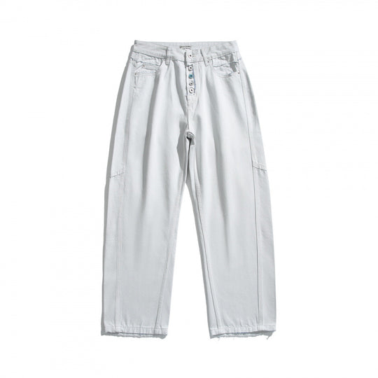 Damen Weite High‑Waist Cropped Jeans mit sichtbarer Knopfleiste, rohem Saum und Utility‑Nähten Shop Nory