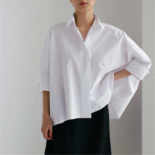 Damen weite Popeline-Bluse mit kastigem Schnitt und überschnittenen Ärmeln Shop Nory