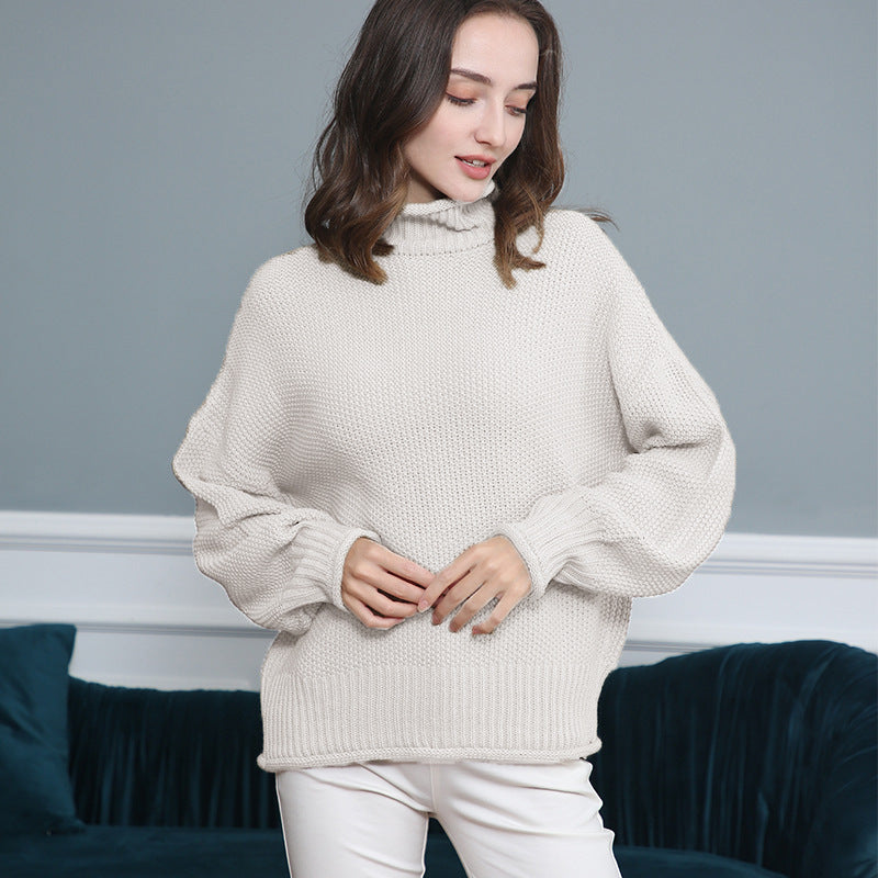Damen Grobgestrickter Rollkragenpullover mit Ballonärmeln Shop Nory