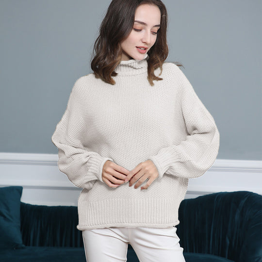 Damen Grobgestrickter Rollkragenpullover mit Ballonärmeln Shop Nory