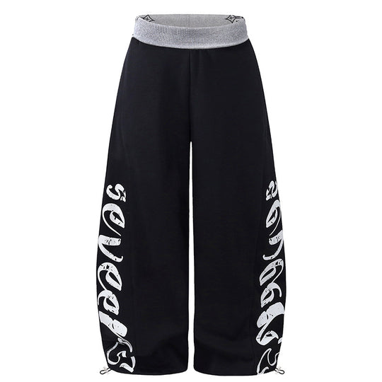 Damen Weite Palazzo-Jogginghose mit hohem Komfortbund, seitlichem Schriftprint und verstellbarem Saum Shop Nory