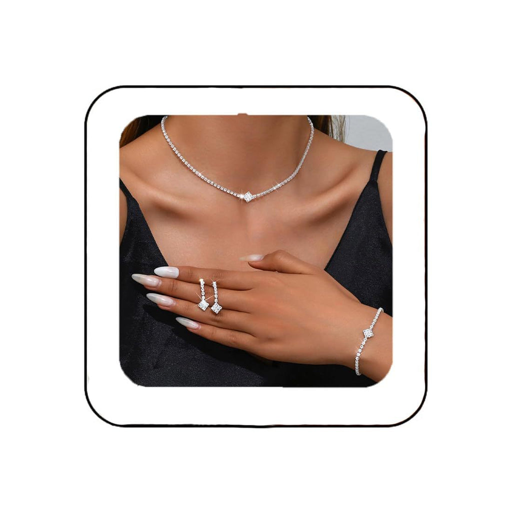 Premium Kubik-Zirkonia Tennis Schmuckset mit verstellbarem Halskette und Armband